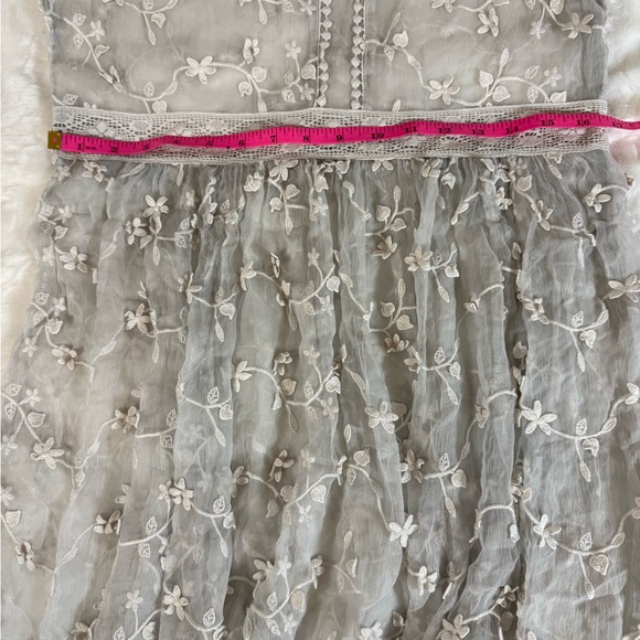 Sundance Platinum Gray Sheer Embroidered Floral Lace Peasant Dress Cottage 12 - Picture 14 of 15